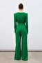 Double Breasted Ornamental Stone Crepe Jumpsuit - Green - 7