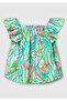 Girl's Green Viscous Blended Printed Lightweight Loose Cut Shoulder Strap Top - 2
