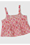 Girl's Pink Patterned Pleated Detailed Buttoned Front Strap Top - 2