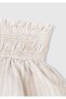 Girl's Ecru Linen Blended Fully Patterned Gathered Waist Layered Skirt - 3
