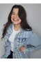 Women's Designer Denim Jacket with Pearl and Bead Detailing, Blue Long Denim Coat - 8