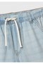 Boy's Light Denim Back Pocket Logo Detail Drawstring Denim Bermuda Shorts - 3