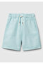 Boy's Dust Blue Woven Fabric Back Pocket Logo Embroidered Drawstring Bermuda Shorts