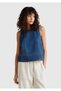 Women's Dark Blue 100% Cotton Sleeveless Shamrock Blouse