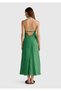 Women's Green 100% Linen Backless Long Dress - 3