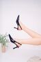 Women's Motto Navy Blue Patent Leather Pointed Toe Open Back Classic Heeled Shoes Heel Height 7 cm - 2