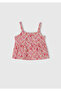 Girl's Pink Patterned Pleated Detailed Buttoned Front Strap Top - 3