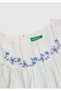 Girl's White Striped Sleeve and Front Embroidered Light Flared Short Sleeve Shirt - 3