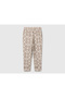 Women's White Mix 100% Linen Patterned Elastic Waist Trousers - 4