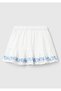 Girls' White Striped Hem Embroidered Gathered Drawstring Skirt - 2