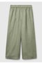 Women's Sage Green 100% Linen Elastic Waist Loose Short Leg Trousers - 2