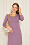 Women's Knitted Lycra Viscose Lilla Long Sleeve Slit Midi Dress - 3