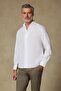 Bella Linen Linen Comfort Fit White Mostra Collar Men's Plain Shirt