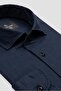 Bella Linen Linen Comfort Fit Navy Blue Mostra Collar Men's Plain Shirt - 2