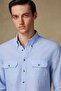 Alba Linen Cotton Linen Blended Comfort Fit Blue Button Collar Men's Striped Shirt - 3