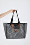 Women's Black Mesh Transparent Large Size Beach And Shopping Shopper Tote Shoulder Bag
