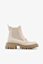 Beige Women's Boots with Elastic Sides and Buckles and Non-Slip Sole