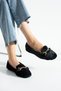 Women's Black Buckle Winter Ballerina Shoes for Home and Outdoor Use - 2