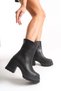 Leather-Look Faux Leather Side-Zip Closure High Block Heel Winter Women's Black Ankle Boot Bootie