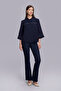 Chain Detailed Three Quarter Sleeve Navy Blue Blouse - 5