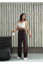 Women's Elastic Waist Belted Flowy Loose Palazzo Fabric Trousers - 7