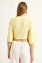 Yellow women's batwing sleeve blouse with front tie - 5