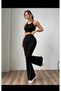 Women's Black Spanish Leg Lycra Stretchy High Waist No Show Crepe Shaping Leggings Pants
