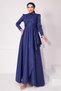 Taft Satin Hijab Evening Dress with Stone Embroidered Pleats and Flywheel Detail K. Indigo 1215 - 2