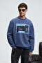 Lucian Men's Chest Printed Round Neck Regular Fit Indigo Sweatshirt