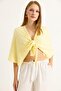 Yellow women's batwing sleeve blouse with front tie - 2