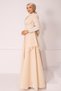 Taft Satin Hijab Evening Dress with Stone Embroidered Pleats and Flywheel Detail Cream 1215 - 4