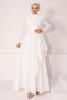 Taft Satin Hijab Evening Dress with Stone Embroidered Pleats and Flywheel Detail White 1215 - 2