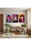 Pink Drawing and Young Girls Triple Wooden Painting Set with Wooden Frame - 3