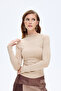 Drapeli High Collar Long Sleeve Basic Blouse Beige