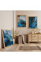 Blue Color Modern Triple Wooden Painting Set with Wooden Frame