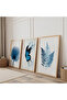 Triple Wooden Painting Set with Wooden Frame Featuring Butterfly and Blue Leaf Motifs - 2
