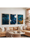 Blue Nature Triple Wooden Painting Set with Wooden Frame - 5