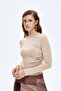 Drapeli High Collar Long Sleeve Basic Blouse Beige - 4