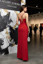 Back Corset Deep Left Slit Degajeli Satin Strap Long Evening Dress - 2