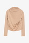 Drapeli High Collar Long Sleeve Basic Blouse Beige - 2
