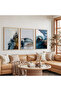 Wooden Framed Deep Blues Triple Wooden Painting Set - 5
