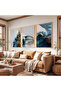 Wooden Framed Deep Blues Triple Wooden Painting Set - 4