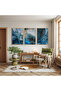 Blue Color Modern Triple Wooden Painting Set with Wooden Frame - 3