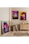 Pink Drawing and Young Girls Triple Wooden Painting Set with Wooden Frame