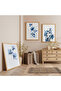 Blue Flowers with Wooden Frame Triple Wooden Painting Set