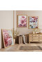 Wooden Framed Pink Roses Triple Wooden Painting Set