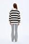 Polo Neck Striped Oversize Sweatshirt Beige - 5