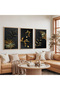 Wooden Framed Night Garden Triple Wooden Painting Set - 5
