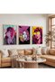 Pink Drawing and Young Girls Triple Wooden Painting Set with Wooden Frame - 5