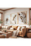 White Flower Modern Triple Wooden Painting Set with Wooden Frame - 4
